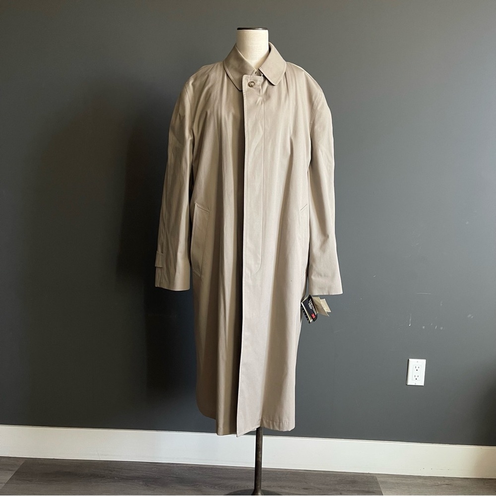 London Fog 42L Beige Long Trench Coat Classic Rain Topcoat Minimalist NWT